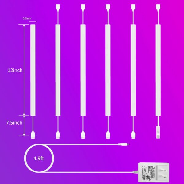 6 Pcs RGB Under Cabinet Lights Kit, Smart App and Remote Control Under Cabinet Lighting, Dimmible Under Counter Lights for Kitchen, Plug in LED Lights for Cabinet, Counter, Workbench, Desk - Image 6