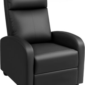 Rankok Recliner Chair Modern PU Leather Reclining Chair Ergonomic Adjustable Recliner for Living Room Home Theater Seating Single Sofa (Black)