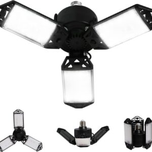 LED Garage Light, 80W 8000 Lumen LED Garage Ceiling Lights with 3 Adjustable Panels E26/E27 LED Shop Lights, 6500K Daylight Light Bulb Fixture LED Lights for Garage, Workshop, Attic, LED Bay Light