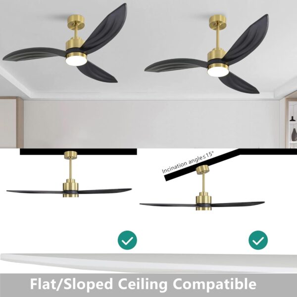 64" Wood Ceiling Fan with Lights and Remote Control, 3 Blades 6-Speed Dimmable Light Reversible DC Motor Ceiling Fan for Kitchen Bedroom Dining Living Room, Black Wood Blades with Gold - Image 6