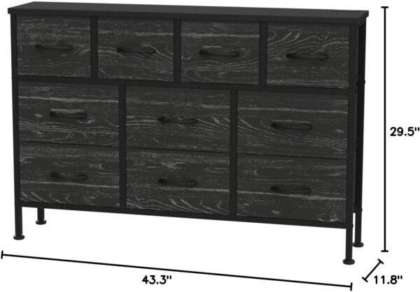 Dresser TV Stand with Power Outlet, 43" Long Dresser for Bedroom with 10 Fabric Drawers, Chest of Drawers for Living Room, Hallway (Black Wood Veins) - Image 3