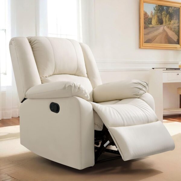 COHOME Manual Recliner Chair for Adults, Waterproof Leather Reclining Chairs for Small Spaces, Living Room Single Sofa Recliner with Overstuffed Arm and Back,Beige - Image 6