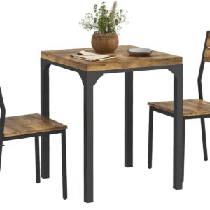 HOMCOM 3 Piece Dining Table Set for 2, Modern Kitchen Table and Chairs, Dining Room Set for Breakfast Nook, Small Space, Apartment, Space Saving, Rustic Brown