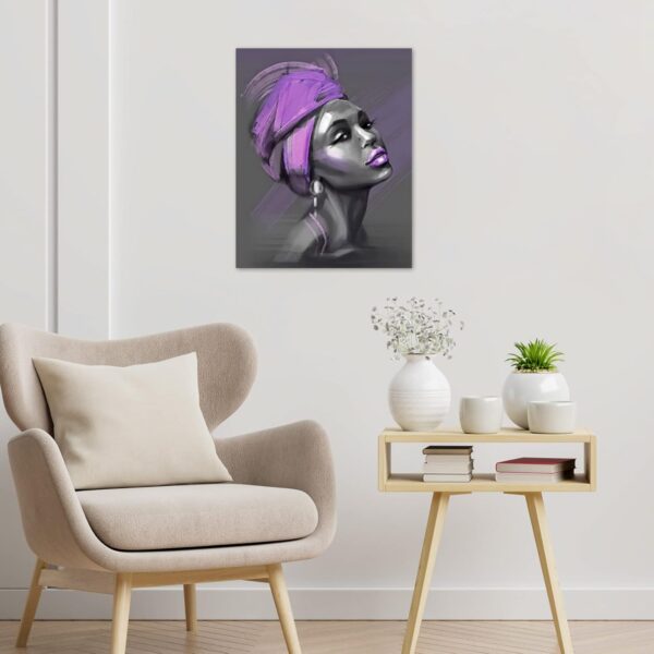 LB African American Women Canvas Wall Art, Beauty Black Woman Purple Hair Canvas Art, Abstract Minimalist Painting Wall Decor for Living Room Bedroom Bathroom Home Decor Ready to Hanging 12x16 Inch - Image 3
