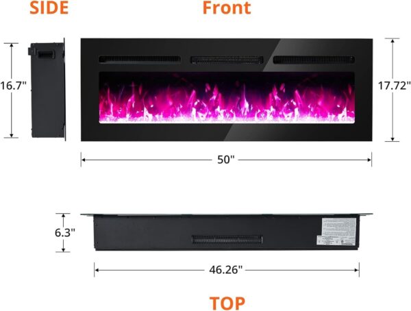 Electric Fireplace, 60 inch Wall Mounted Electric Fireplace, Remote Control with Timer, Low Noise, Touch Screen,Adjustable Flame Color and Speed,750W/1500W - Image 3