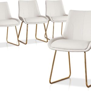 Dining Chair Set of 2, Modern Kitchen Faux Leather Dining Room Chair for Kitchen Living Dining Room (2 Off-White with Gold Legs)