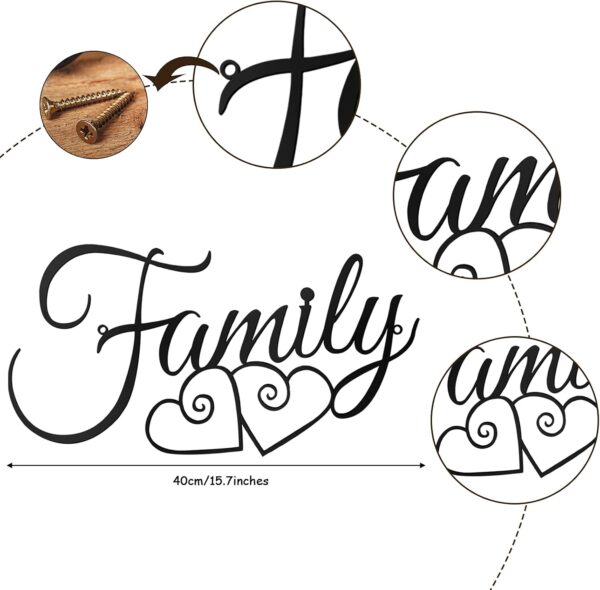 Ferraycle Metal Family Wall Decor Sign Art Rustic Family Wall Decor Wall Hanging Decoration Family Signs Home Wall Decor for Living Room Bedroom Dining Room Kitchen (Black) - Image 4