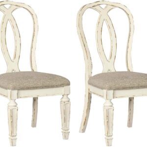 Signature Design by Ashley Realyn French Country Ribbon Back Dining Chair, 2 Count, Chipped White
