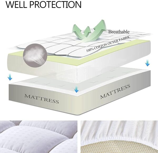 EASELAND Queen Size Mattress Pad Pillow Top Mattress Cover Quilted Fitted Mattress Protector Cotton Top Stretches up 8-21" Deep Pocket Cooling Mattress Topper (60x80 inch, White) - Image 3