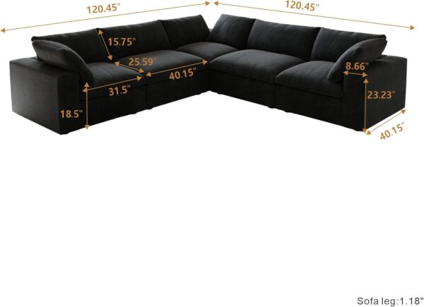 Cloud Modular Sectional Sofa Couch,120.45" V Shaped Convertible Couches with Corner Sofa for Living Room,Minimalist Deep Sofa Couches,Sofa Covers Washable&Replaceable(Black) - Image 3