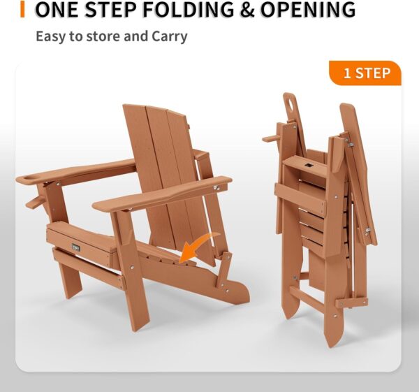 VINGLI Oversized Plastic Folding Adirondack Chairs Set of 4 with Cup Holder, Waterproof HDPE Outdoor Fire Pit Chairs for Patio, Pool, Bonfire, Capacity 400LBS, Teak - Image 5