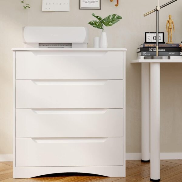 Gizoon 4 Drawer Dresser, White Chest of Drawers with Large Storage Capacity, Bedroom Dressers and Organizer with Embedded Handles and Sturdy Anti-Tripping Device for Office, Living Room, Hallway - Image 4