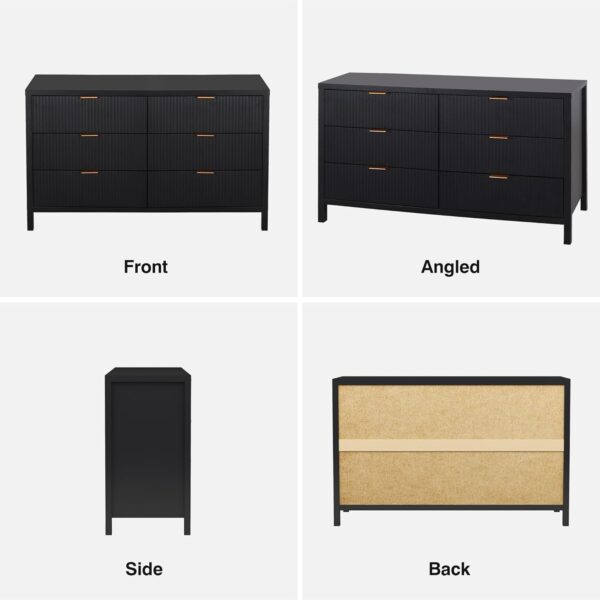 Fluted 6 Drawer Double Dresser for Bedroom, 47" Wide Modern Closet Dressers Chest of Drawers, Wood Storage Dresser Organizer for Nursery Bedroom Living Room Hallway Closet, Black - Image 7