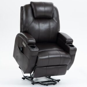 LUXLEN Power Lift Recliner Chair for Elderly, Heavy Duty Motion Mechanism with 8-Point Vibration Massage and Lumbar Heating, Two Cup Holders and USB Charge Port,Black