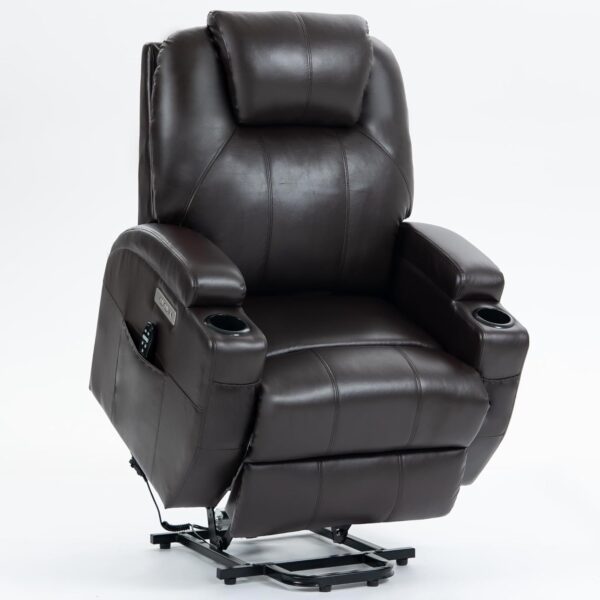 LUXLEN Power Lift Recliner Chair for Elderly, Heavy Duty Motion Mechanism with 8-Point Vibration Massage and Lumbar Heating, Two Cup Holders and USB Charge Port,Black