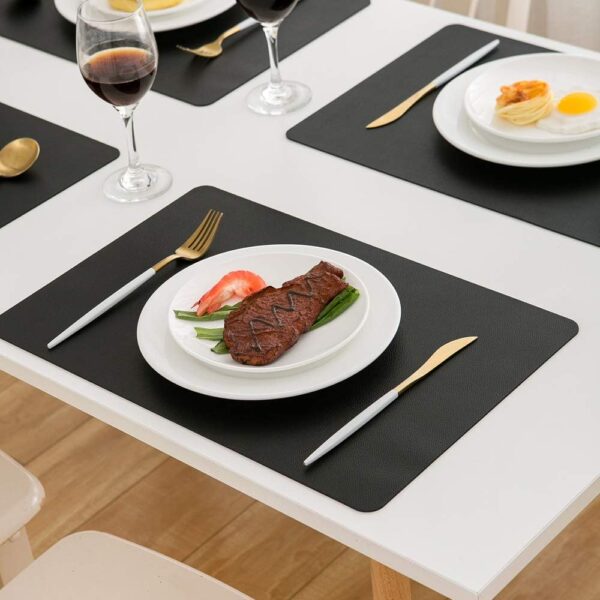DOLOPL Placemats Set of 6, Black Waterproof Faux Leather Heat Resistant Mats for Kitchen Dining Room Table Decorations, Anti Slip Dining Table Place Mats for Indoor & Outdoor Use - Image 2