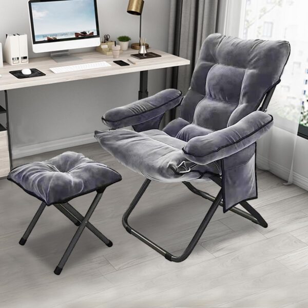 Modern Lazy Chair with Ottoman, Folding Lounge Reclining Sofa Chair with Armrest Comfy Lounge Chair Leisure Chair with Side Pocket for Bedroom, Balcony, Living Room, Office, Grey - Image 4