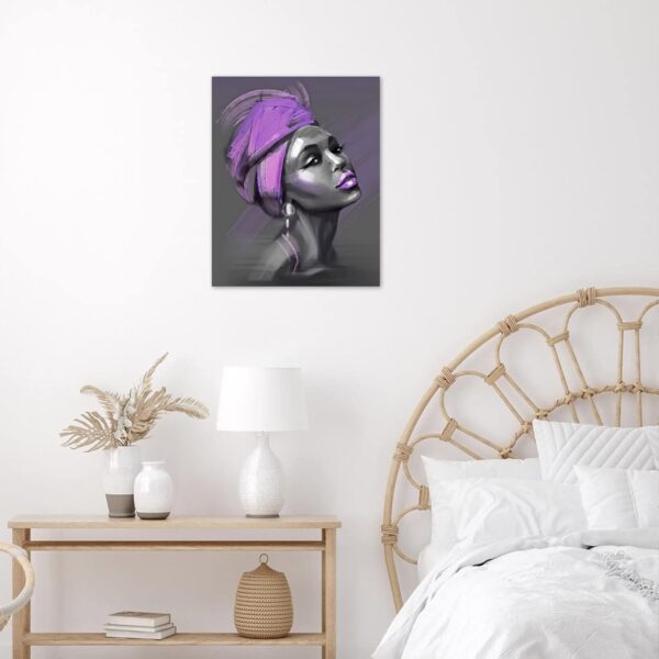 LB African American Women Canvas Wall Art, Beauty Black Woman Purple Hair Canvas Art, Abstract Minimalist Painting Wall Decor for Living Room Bedroom Bathroom Home Decor Ready to Hanging 12x16 Inch - Image 4