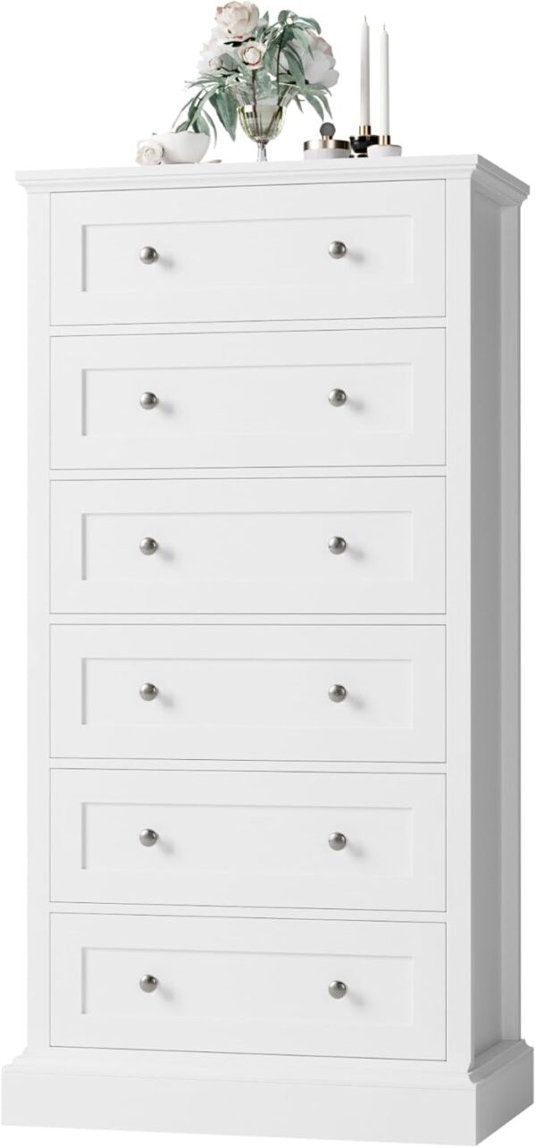 6 Drawer Dresser, 56" Tall White Dresser with Mental Double Handles, Chest of Drawers Cabinet for Hallway Living Room