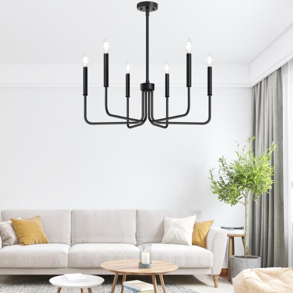 Black Chandelier, 6-Light Farmhouse Chandelier for Dining Room Lighting Fixtures Hanging, Dining Light Fixtures Industrial Modern Chandelier for Bedroom, Foyer, Hall, Kitchen, Living Room and Entryway - Image 5