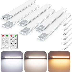 56LED Under Cabinet Lighting Wireless w/Remote, 11.8'' Motion Sensor Light Indoor Rechargeable Under Cabinet Lights, Magnetic Closet Lights Battery Operated, Under Counter Lights for Kitchen (6)