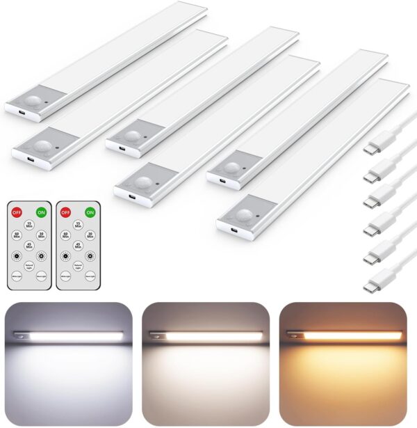 56LED Under Cabinet Lighting Wireless w/Remote, 11.8'' Motion Sensor Light Indoor Rechargeable Under Cabinet Lights, Magnetic Closet Lights Battery Operated, Under Counter Lights for Kitchen (6)