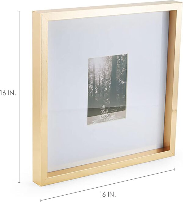 Mikasa 16x16 in. Gallery Frame for 15x15 in. Photo with 2 mm Beveled Mat, Vertical or Horizontal Display, Gold - Image 2