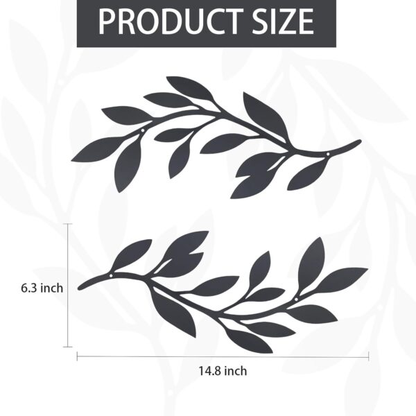 OYEFLY 2 Pieces Metal Vine Olive Branch Leaf Wall Decor,Tree Leaf Wall Decor for Living Room (Black, style1) - Image 2