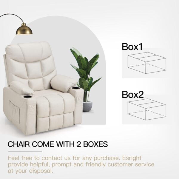 Esright Power Lift Recliner for Elderly, Electric Lift Chair with Heated Vibration Massage,Heavy Duty Electric Recliner with Side Pockets, USB Charge Port & Cup Holders, Cream Beige - Image 6