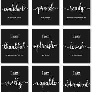 9 Pieces Inspirational Motivational Office Bedroom Wall Art, Daily Positive Affirmations for Men Women Kids Posters Inspirational Quotes Sayings Wall Decor (Black)