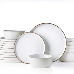 AmorArc Dinnerware Sets of 6, 18 Piece Plates and Bowls Set, Chip and Crack Resistant, Dishwasher & Microwave Safe Ceramic Dishes Set