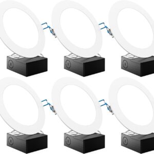 Sunco 6 Pack 6 Inch Ultra Thin LED Recessed Ceiling Lights, 6000K Daylight Deluxe, Dimmable, 14W, Wafer Thin, Canless with Junction Box