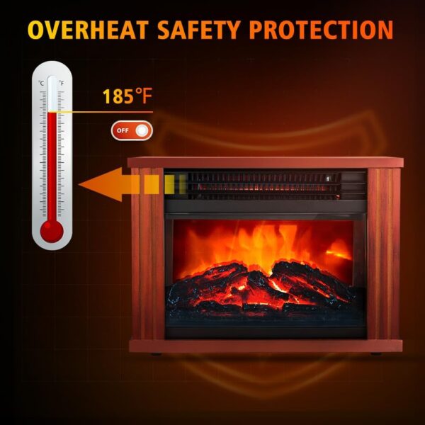 LifePlus Electric Fireplace Heater, Portable Wood Fireplace Stove with 3D Realistic Dancing Flame Effect, Tabletop Fireplace Space Heater Overheat Protection for Indoor Use Bedroom Office,1500W - Image 5