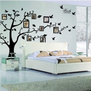 Large Family Tree Wall Decal, DIY Black Photo Frame Tree Wall Decor Sticker Mural Decal Art Décor for Living Room Home Decor (Black Tree to Right)