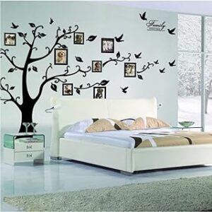 Large Family Tree Wall Decal, DIY Black Photo Frame Tree Wall Decor Sticker Mural Decal Art Décor for Living Room Home Decor (Black Tree to Right)