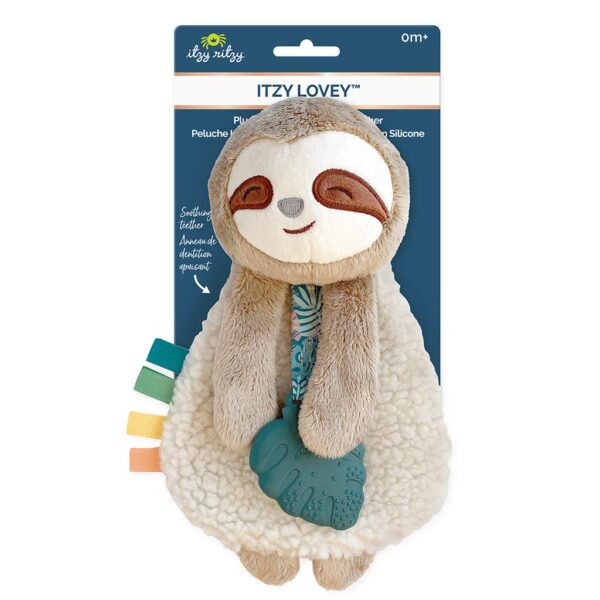 Itzy Ritzy - Itzy Lovey Including Teether - Baby Lovey with Teether, Textured Ribbons & Dangle Arms - Features Crinkle Sound, Sherpa Fabric and Minky Plush (Sloth) - Image 4