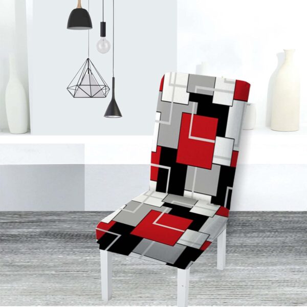 MCALK Geometric Red Chair Covers Set of 4 and Table Runner,Stretch Red Chair Slipcovers for Kitchen,Washable Removable Chair Protector Modern Chair Covers for Dining Room - Image 7