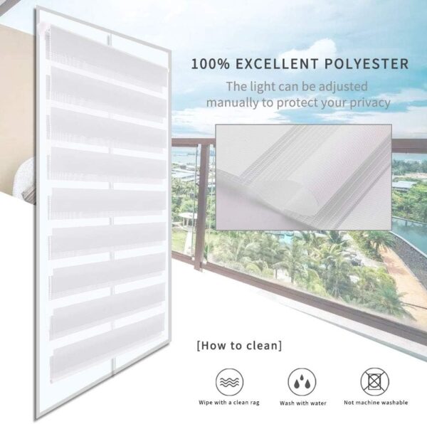 LUCKUP Horizontal Window Shade Blind Zebra Dual Roller Blinds Day and Night Blinds Curtains，Easy to Install 33.5" x 90", White - Image 3