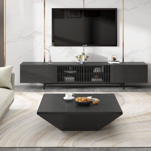 POVISON Modern Coffee Tables for Living Room, Square Coffee Table with Storage, Wood Coffee Table with Drawers, 39.4" Black Trapezoidal Living Room Tables for Home Office, Fully Assembled - Image 7
