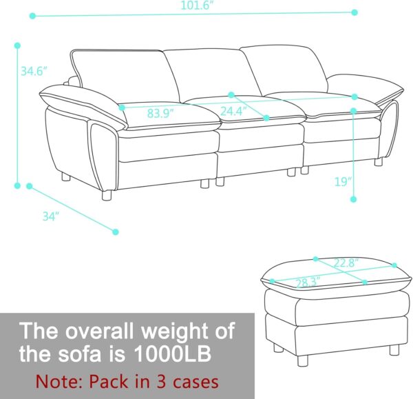 101.6" Small Modular sectional Sofa,Living Room Comfort Cloud Couch sectional, Modern Dark 3-Seater Cloud Sofa，Modular Sofa with Ottoman，Comfortable upholstered Furniture. for Apartment Office(Gray) - Image 2