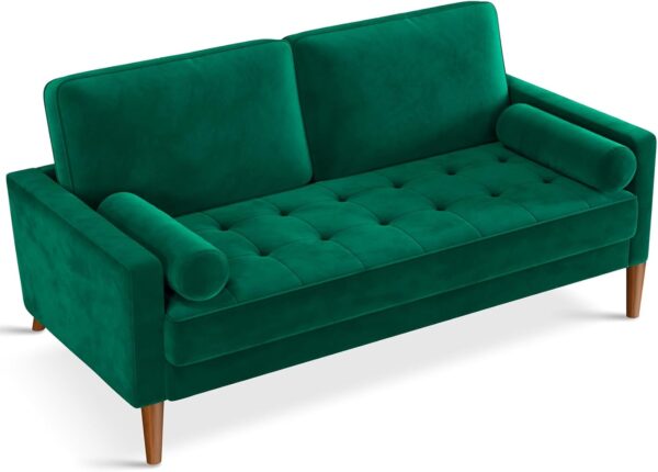 Vesgantti Loveseat Sofa, 58" Green Velvet Couch Small Couch Love Seat Sofa with Tufted Seat, Mid Century Modern Couch for Living Room, Bedroom, Office, Apartment (58 Inch, Green)