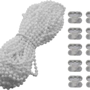 MEETOOT Blinds Pull Bead Chain Repairer Kit 10 Meter 10.94 Yards Plastic Roller Blind Roman Vertical Shade Beaded Chain Pull Cord Window Curtain Beads Rope with 10pcs Connectors, White