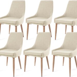 E&D FURNITURE Dining Chairs, Accent Living Room Chair Set of 6 Beige Kitchen and Dining Room Chairs with High Back 6 Pack Fabric Dining Chairs Sillas para Comedor Upholstered Dining Metal Leg Chairs