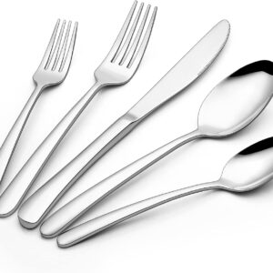 60 Piece Silverware Set for 12, Stainless Steel Flatware Set, Cutlery Set Utensils Include Forks Spoons Knives, Mirror Polished Tableware Set for Home Kitchen Restaurant Party, Dishwasher Safe
