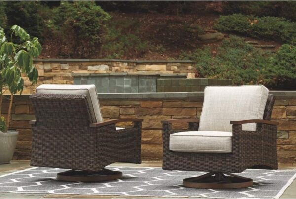 Signature Design Ashley Paradise Trail Outdoor Swivel Upholstered Lounge Chair Set, 2 Count, Beige - Image 2
