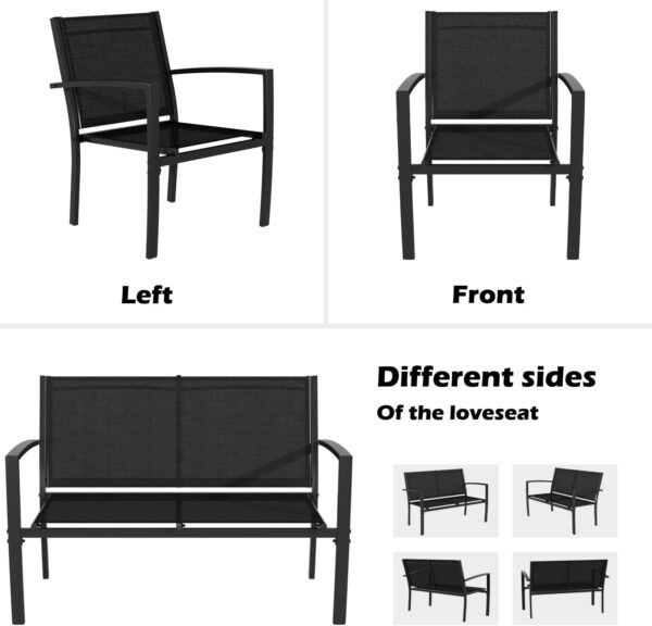 Greesum 4 Pieces Patio Furniture Set, Outdoor Conversation Sets for Patio, Lawn, Garden, Poolside with A Glass Coffee Table, Black - Image 7