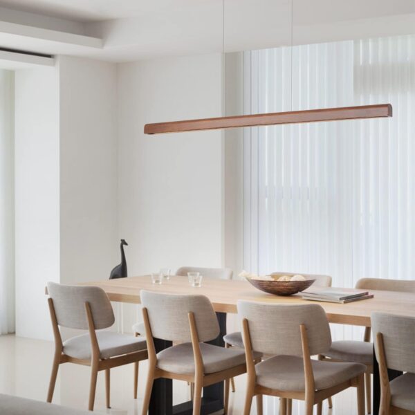 47.2" Wood Linear Pendant Light 34W Led Dimmable Dining Pendant Light Wood Kitchen Island Lights Ceiling Pendant Hanging Light for Dining Room Office studing Walnut Color(Ash Wood) - Image 3