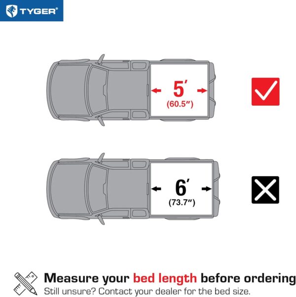 Tyger Auto T3 Soft Tri-fold Truck Bed Tonneau Cover Compatible with 2016-2023 Toyota Tacoma | 5' Bed | TG-BC3T1630 | Vinyl, Black - Image 2