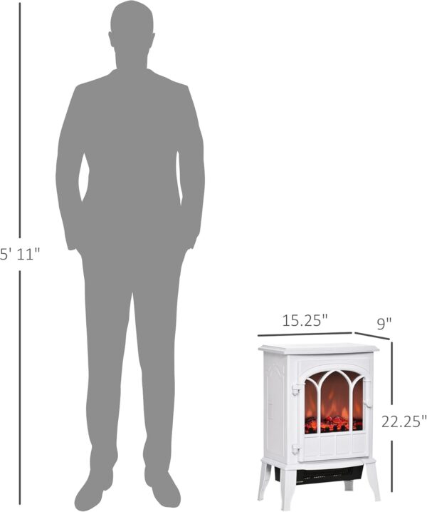HOMCOM 22" Electric Fireplace Stove, Freestanding Fire Place Heater with Realistic Logs and LED Flame, Adjustable Temperature, Overheat Protection, 750W/1500W, White - Image 5