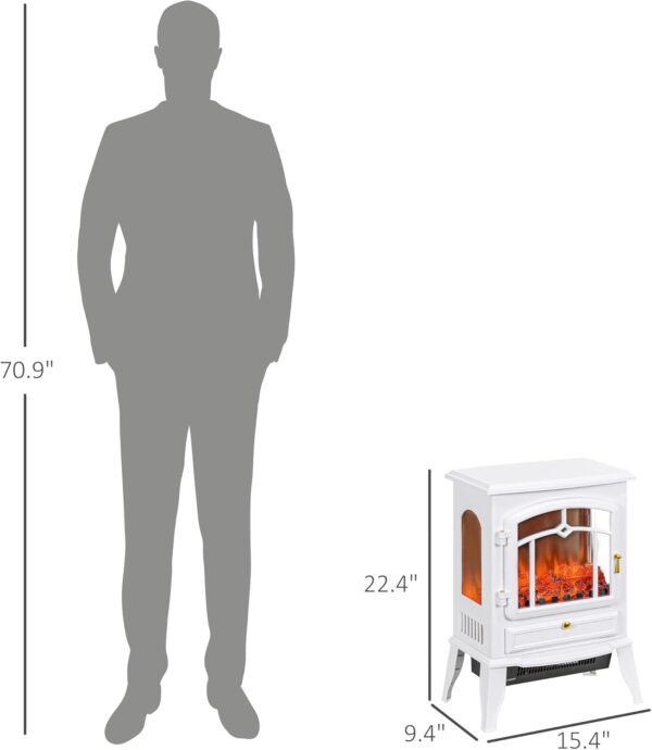 HOMCOM Electric Fireplace Stove, 22" Freestanding Fireplace Heater with 3-Sided Realistic Flame, Overheating Protection, Adjustable Temperature, Portable, 750W/1500W, White - Image 5